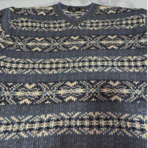 American Eagle Sweater Men's XL Blue Beige Vintage Fair Isle v- Neck